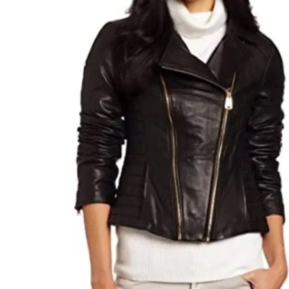 VIA SPIGA Black Leather Motorcycle Jacket - Picture 6 of 6